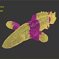 Prehistoric Aquatic Reptile 3D Model With Green Yellow Spotted Skin Flipper Limbs And Serrated Dorsal Fin
