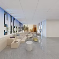 Bright Spacious Office Reception Lounge With Comfortable Seats Decorative Green Plants And Polished Marble Floors
