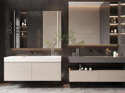 Modern Bathroom Vanity With White Countertop Mirror And Storage Cabinet Design 3d model