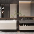 Modern Bathroom Vanity With White Countertop Mirror And Storage Cabinet Design