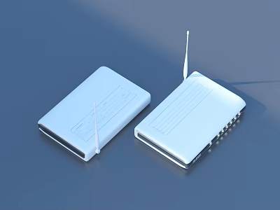 White Wireless Network Devices With Antennas And Ports On Blue Surface 3d model