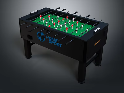 Black Foosball Table With Green Playing Surface White Red Players Home Sport Logo Kicker Brand 3d model