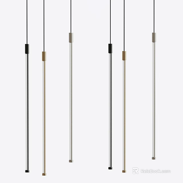Modern Pendant Lights With Sleek Elongated Metal Design In Black Gold Silver Tones 3d model 
