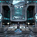 Futuristic KTV Interior With Blue Lighting Sofa Seats And Modern Decor