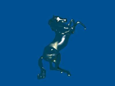 Metal Horse Sculpture in Standing Pose with Raised Front Legs on Blue Background 3d model