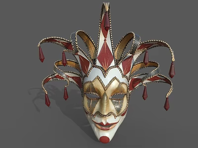 Ornate Venetian Mask With Red Gold Accents Intricate Patterns And Droplets 3d model