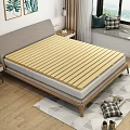 Double Bed With Wooden Slat Mattress Support Grey Upholstered Headboard And Light Wood Frame