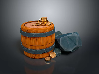 Wooden Barrel Water Barrel Old Wooden Barrel Water Barrel Pot Container Realistic 3d model
