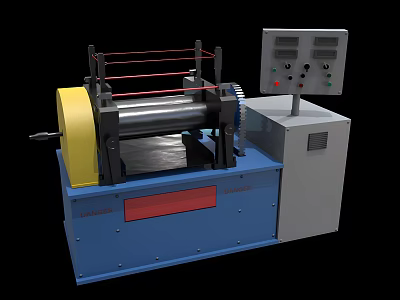 Mechanical Industrial Equipment With Heavy Duty Roller Blue Base And Control Panel 3d model