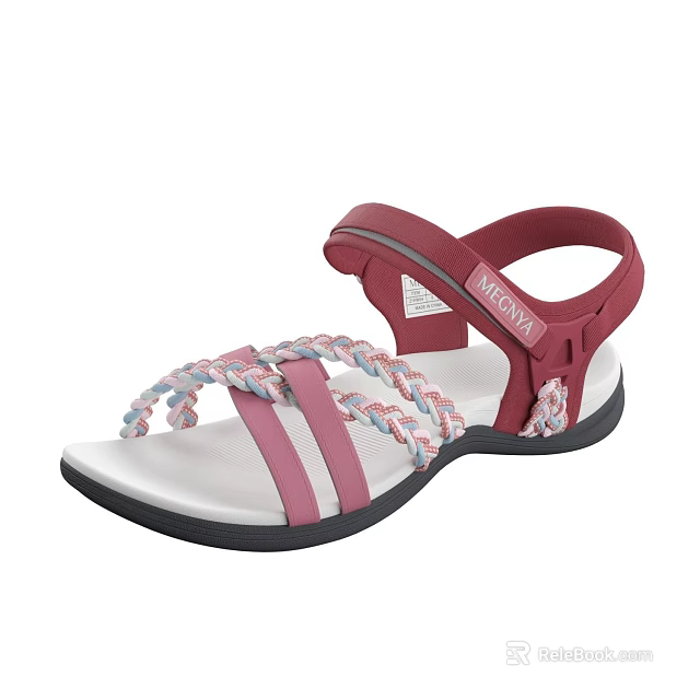 MISSION Red Straps Pink And White Braided Sandals With White Sole Casual Comfortable Design 3d model 