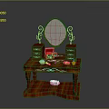 Classic Red Wooden Dressing Table With Oval Mirror Drawers And Decorative Items