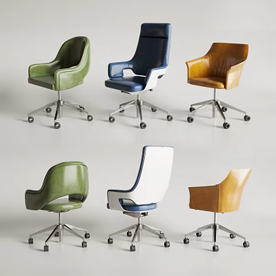 Modern Office Chairs In Various Colors With Ergonomic Design And Swivel Wheels 3d model