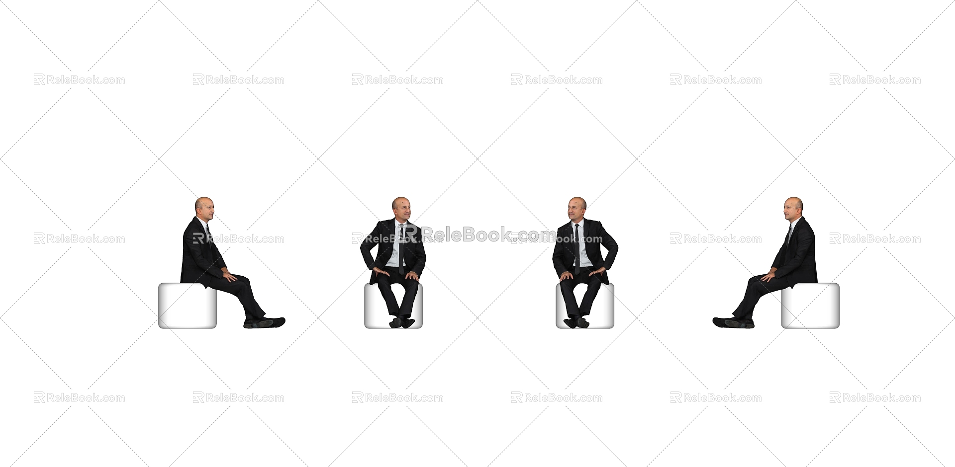 Modern Business Male Office Figure Sitting Posture Men Bald Hair Style 3d model