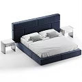 Modern Double Bed With Textured Headboard Comfortable Mattress Pillows And Nightstand 3d model
