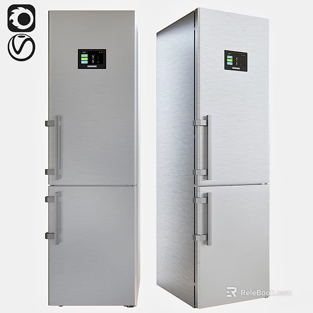 Modern Stainless Steel Double Door Refrigerators With Digital Display For Home Kitchen 3d model 