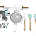 Essential Kitchen Tools With Marble Rolling Pin Metal Measuring Cups Strainer Whisk And Silicone Spatulas