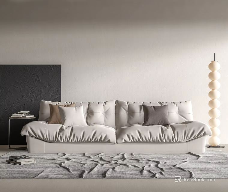 Modern Living Room Interior With Comfortable Two Seater Sofa And Decorative Pillows 3d model 