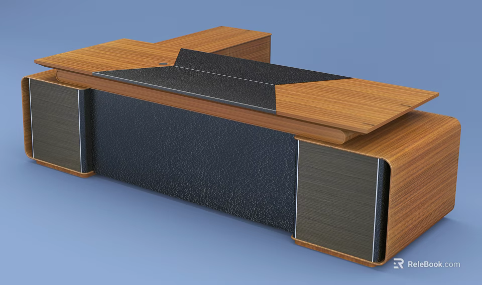 Modern Office Desk With Wooden Top And Black Panel Design Features 3d model 