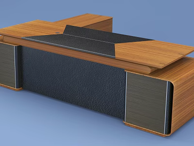Modern Office Desk With Wooden Top And Black Panel Design Features 3d model