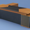 Modern Office Desk With Wooden Top And Black Panel Design Features