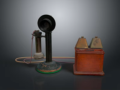 Vintage Antique Telephone With Receiver And Wooden Case 3d model