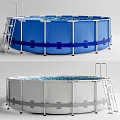Round Swimming Pool with Blue and White Design Metal Frame Structure and Ladder Feature