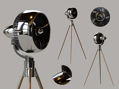 Modern Chrome Air Conditioning Fan With Tripod Stand And Sleek Design 3d model
