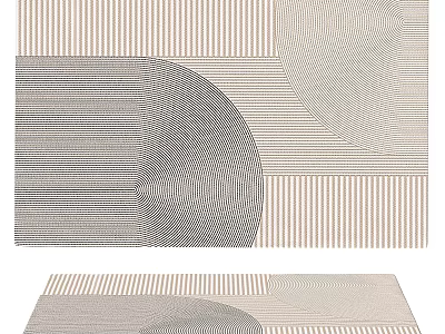 Modern Square Rug With Geometric Curved Patterns And Neutral Striped Abstract Design 3d model