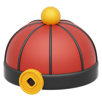Traditional Red Hat with Yellow Ball on Top Black Brim and Side Decoration 3d model
