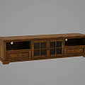 Classic Wooden TV Stand With Glass Doors Drawers And Storage Compartments