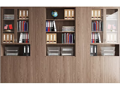 Elegant Modern Wooden Bookcase With Books Binders Globe And Storage Compartments 3d model