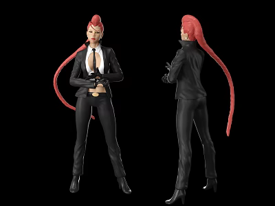 Game and Movie Character With Red Long Hair Black Suit White Shirt Holding Gun 3d model