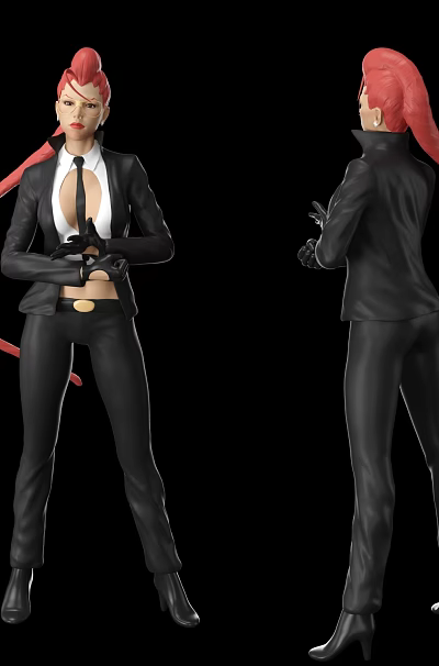 Game and Movie Character With Red Long Hair Black Suit White Shirt Holding Gun 3d model