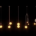 Modern Pendant Lights With Different Designs Illuminating Yellow Light On Black Background