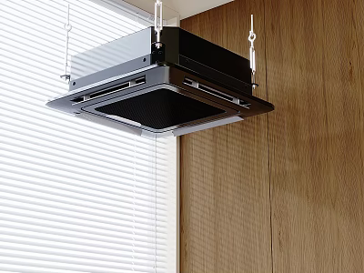 Modern Ceiling Mounted Air Conditioner Fan With Wooden Wall And Window Blinds Interior 3d model