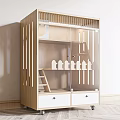 Kids Wooden Furniture Unit With Ladder Drawers Wheels And Decorative Fence Details
