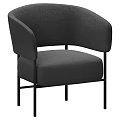 Modern Gray Fabric Leisure Chair With Curved Armrest And Black Metal Legs