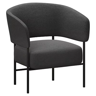 Modern Gray Fabric Leisure Chair With Curved Armrest And Black Metal Legs 3d model