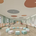 Kids Indoor Fitness Activity Space With Colorful Circular Ceiling And Square Cushions