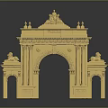 Scenic Landscape Featuring Golden Classical Arch With Ornate Carvings And Statues On Top