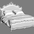 Elegant Ornate Carved Double Bed With Ivory Upholstered Headboard And Gold Bedding