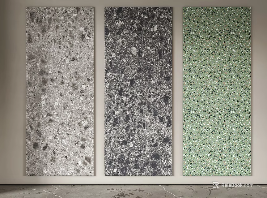 Textured Wall Panels In Silver Gray And Green 3d model