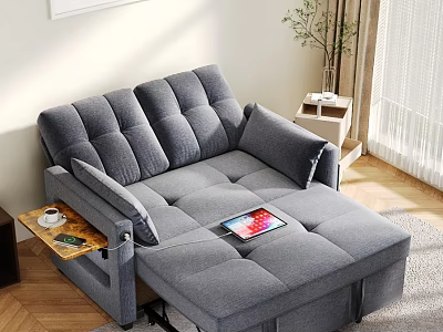 Gray Sectional Sofa Living Room Interior With Ottoman Side Table Coffee Cup And Plant 3d model