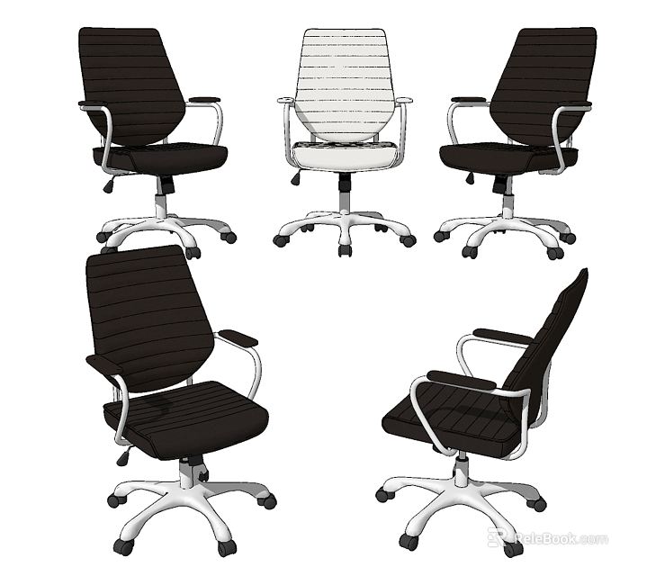 Modern Office Chairs with Adjustable Bases Armrests and Multiple Designs Showcased in Different Angles 3d model 