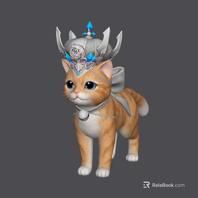Detailed Design of Orange and White Reptile Wearing Ornate Crown and Bow Tie 3d model 