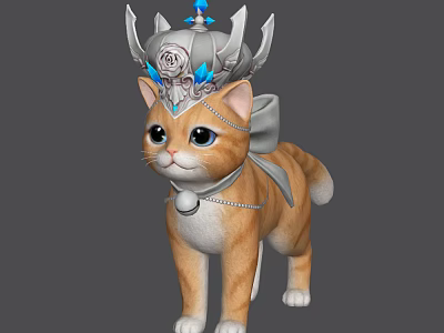 Detailed Design of Orange and White Reptile Wearing Ornate Crown and Bow Tie 3d model