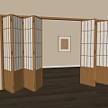 Wooden Folding Doors With Lattice Design In Modern Interior Space With Decorative Painting