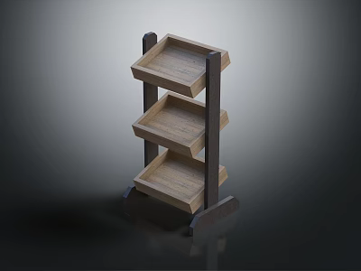 Practical Three Tier Storage Shelf With Wooden Shelves And Metal Frame 3d model