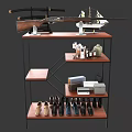 Wooden Multi Tier Storage Shelf With Decorative Items And Shoes Organization