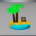 Tropical Island Scene With Palm Trees Wooden Chair Sandy Beach And Clear Water